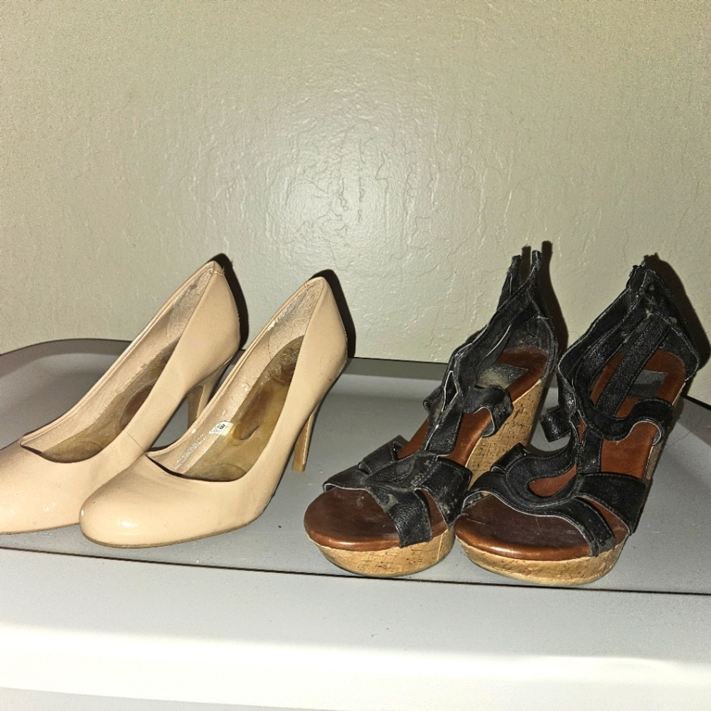 Nude Heels size 7 and Black Wedges size 7-- $25 each or $50 for both